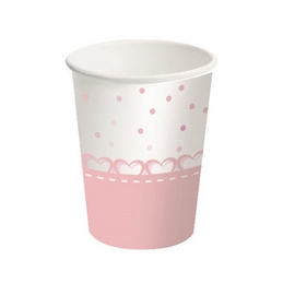 Bicchiere carta 250 ml Baby Cuori Rosa 8 pezzi