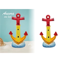 Statua decorativa ancora con led in ceramica stile marinaro 12,5x7x21,5 cm