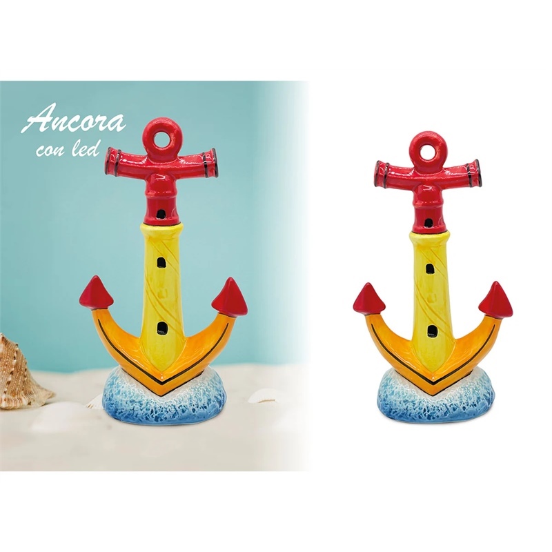 Statua decorativa ancora con led in ceramica stile marinaro 12,5x7x21,5 cm