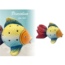 Statua pesce con led scultura in ceramica stile marinaro multicolor 24x12x13,5 cm