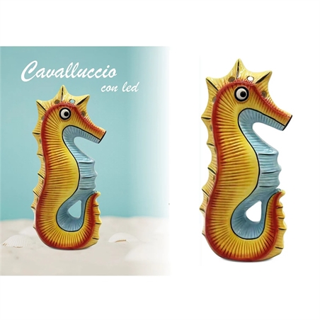 Statua cavalluccio marino con led scultura in ceramica stile marinaro multicolor 11x7x22,5 cm
