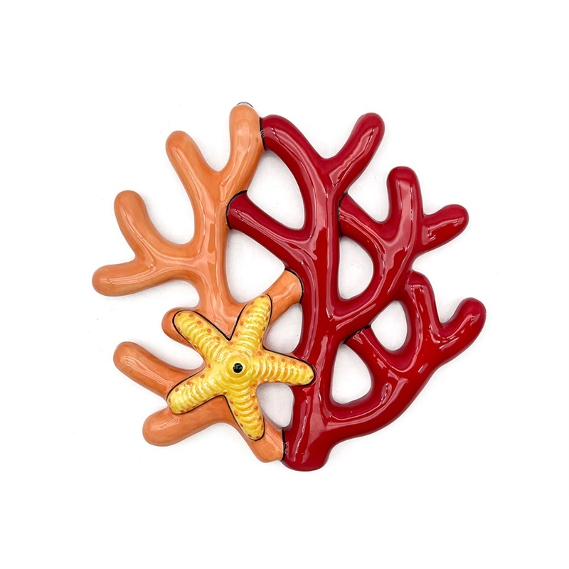 Decorazione da parete corallo in ceramica stile marinaro rosso e arancio 18x17,5x2,8 cm