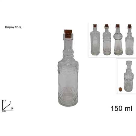 Bottiglia In Vetro Decorata 150 Ml Con Tappo In Sughero