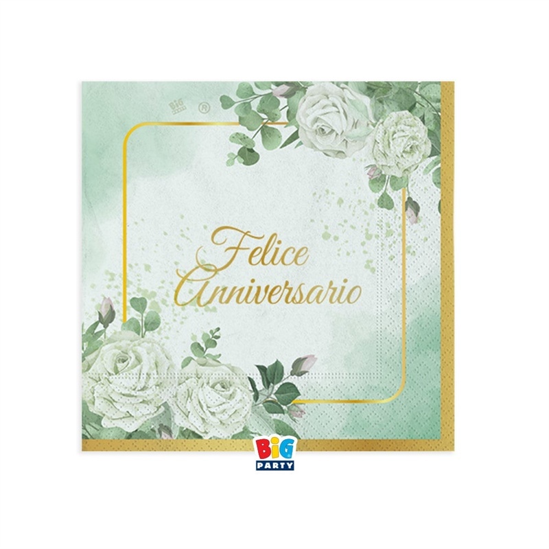 Tovaglioli 25x25 cm Felice Anniversario Eucalipto 16 pezzi