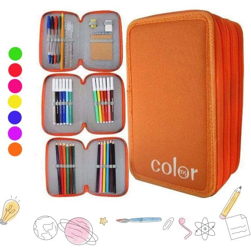 Astuccio per Scuola a 3 ZIP Cerniere Bambina bambino Portacolori Completo