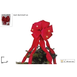Fiocco Puntale 25 Cm In Velluto Con Luci Rosso