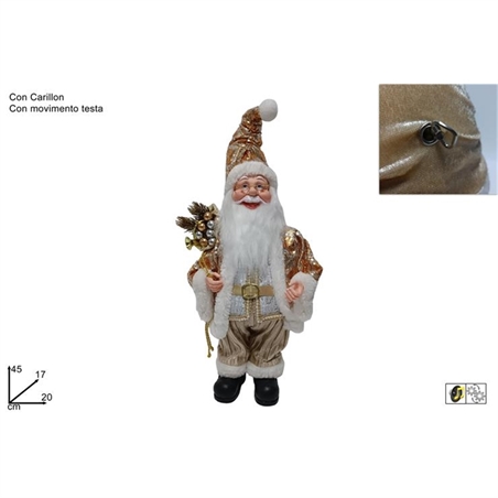 Babbo Natale 45 Cm Con Pailettes Oro Con Carrilon