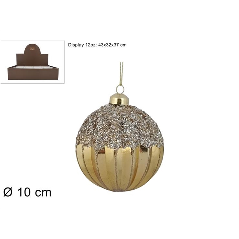 Palla In Vetro oro 10 Cm Con Paillettes