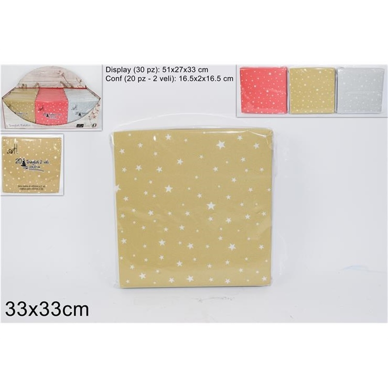 Tovaglioli Stelline 2 Veli 33x33 20 Pezzi