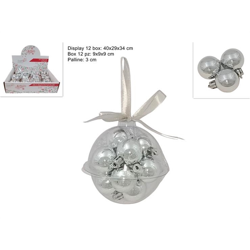 12 Palle Lucide 3 Cm Silver In Box Palla Pvc