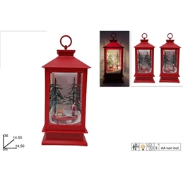 Lanterna Rossa In Plastica Con Movimento Neve Luci E Musica