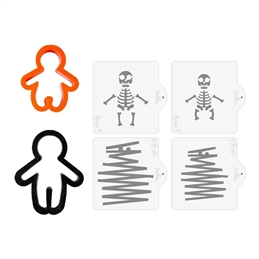 Set 2 Cutters Tagliapasta In Plastica Halloween Gingerdread Con 4 Stencil