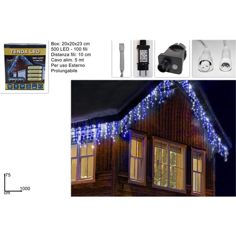 Tenda 500 Led Con Gioco Flash 10 Mt Bianco/Blu