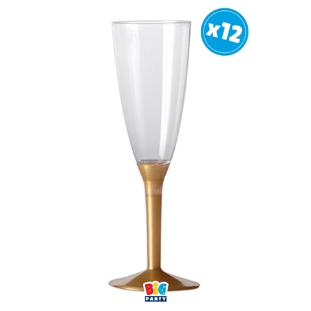 12 Calici Flute Crystal 130 cc con Base Oro