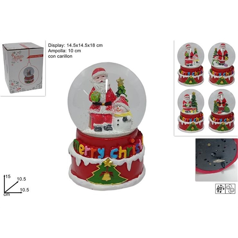 Ampolla 10 Cm Con Carillon Con Babbo Natale