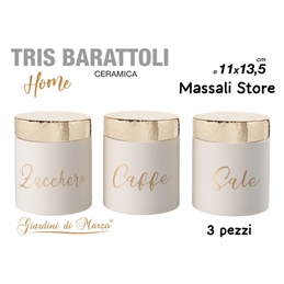 Tris Barattoli Bianco Con Tappo Oro