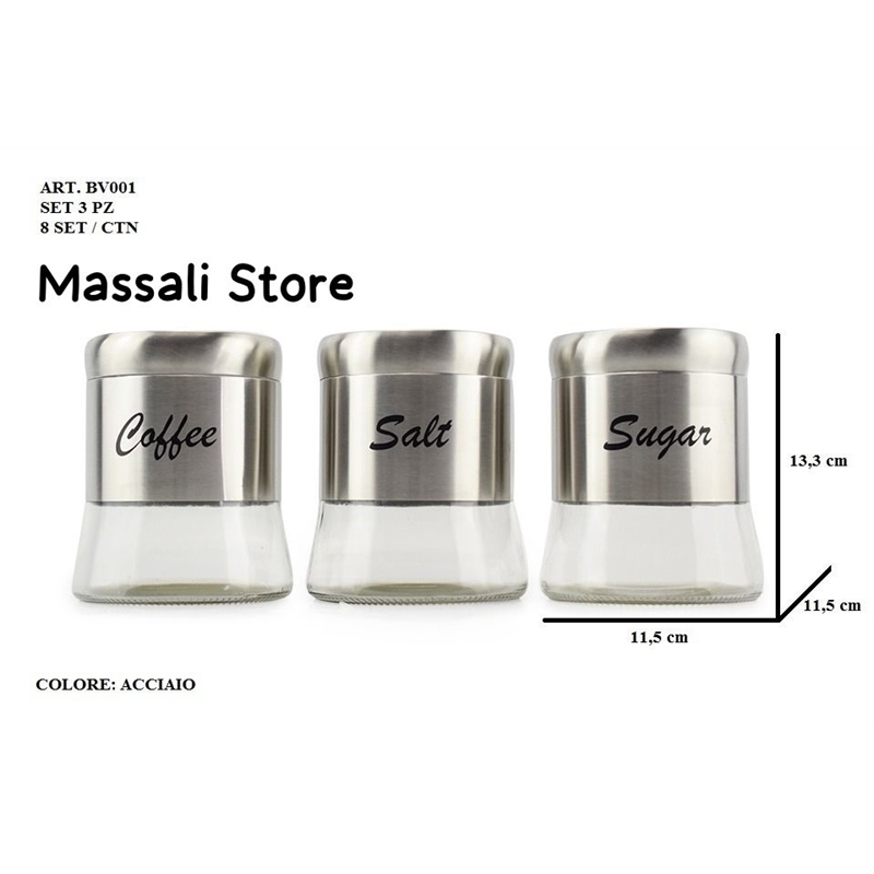 Tris Barattoli 650 Ml Vetro/Argento