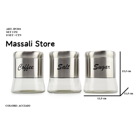 Tris Barattoli 650 Ml Vetro/Argento