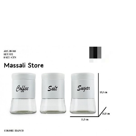 Tris Barattoli 650 Ml Vetro/Bianco