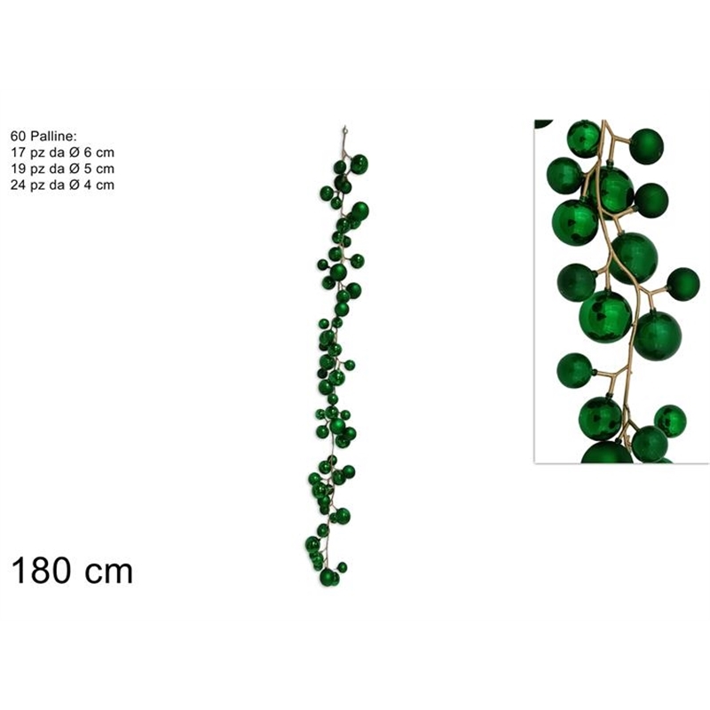 Ghirlanda 60 Palline 180 Cm Verde