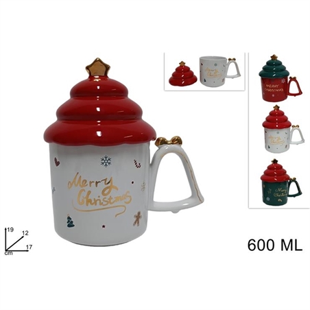 Tazzone Natalizio Con Coperchio Ad Albero di Natale 600 Ml