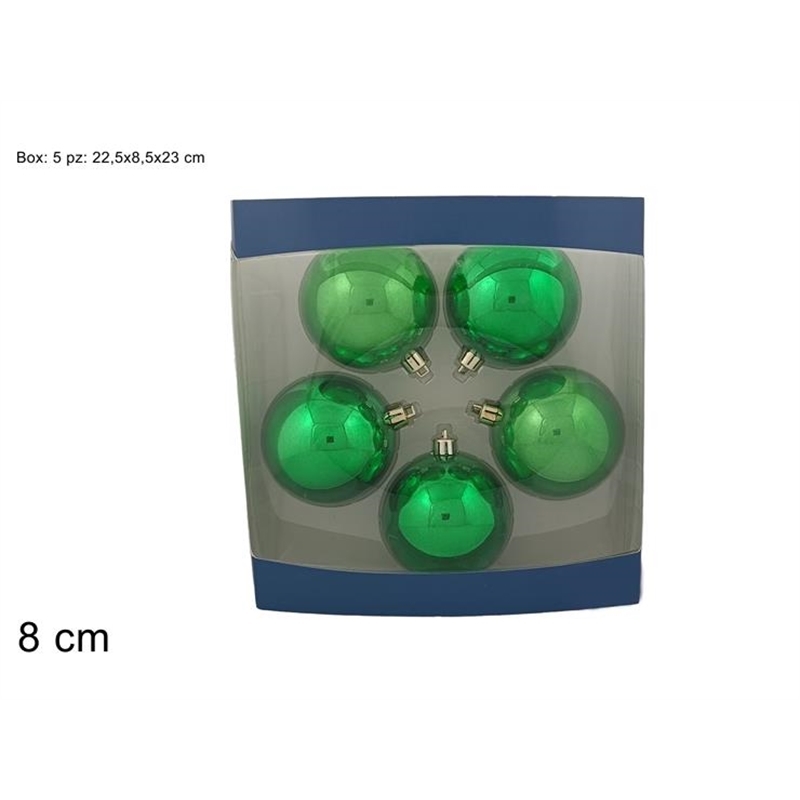 5 Palle Verde Lucidi Perlate 8 Cm
