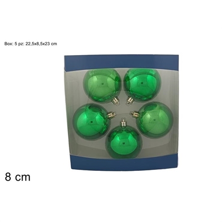 5 Palle Verde Lucidi Perlate 8 Cm