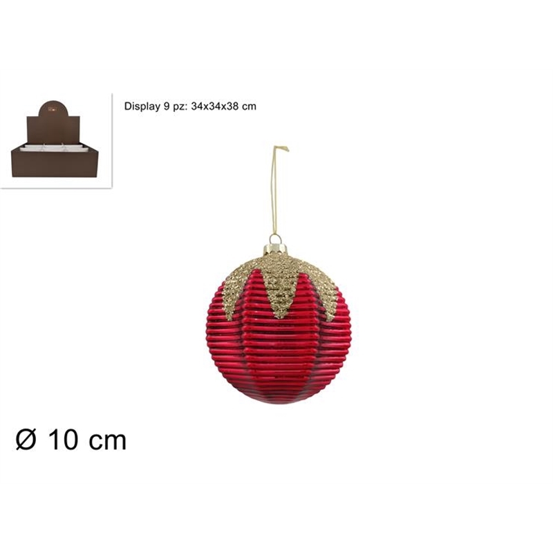 Palla In Vetro 10 Cm Rigata Con Decoro Silver 