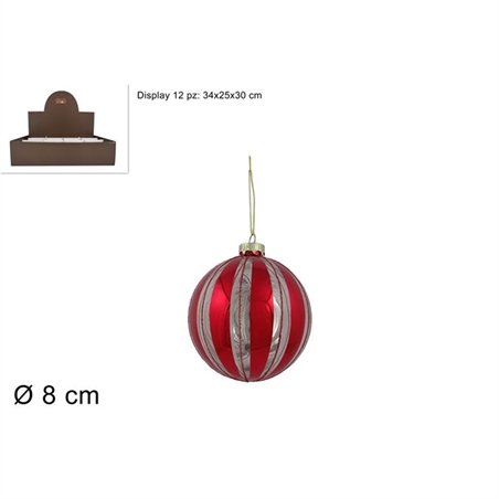 Palla In Vetro 8 Cm Trasparente Con Decoro Rosso