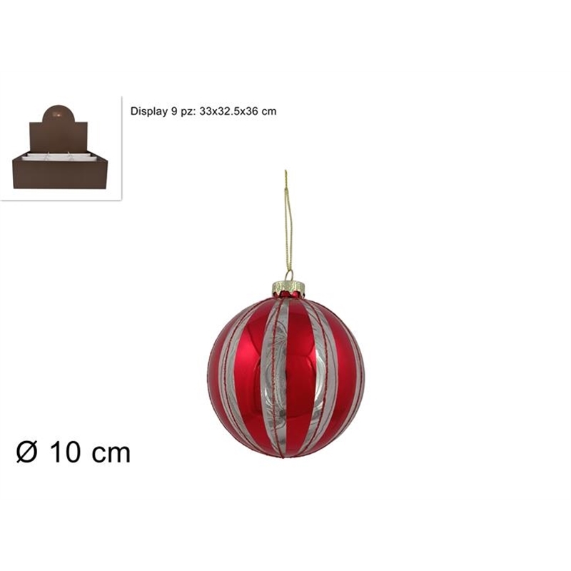 Palla In Vetro 10 Cm Trasparente Con Decoro Rosso