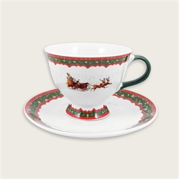 Tazza Christmas Slitta Con Piattino In Porcellana