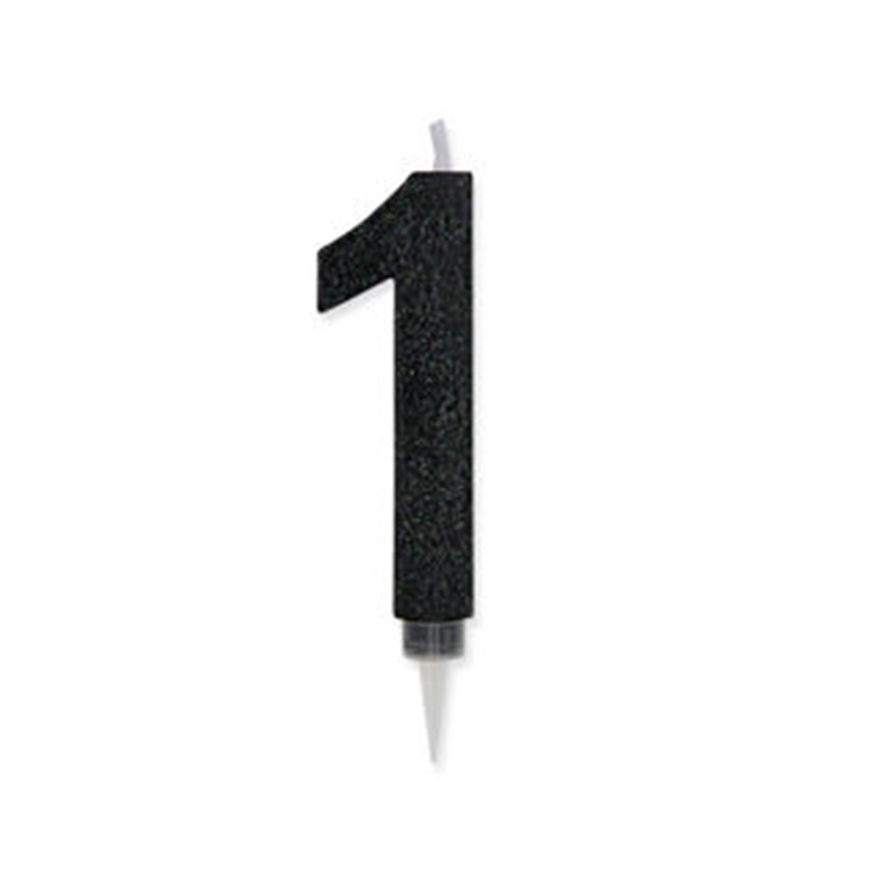 Candela Max Numero 1 Nero Glitter 15 cm