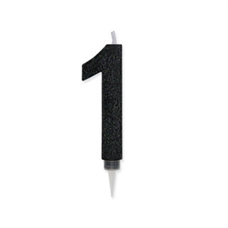 Candela Max Numero 1 Nero Glitter 15 cm
