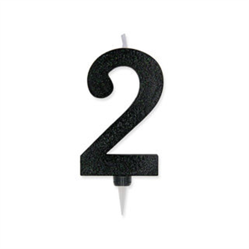 Candela Max Numero 2 Nero Glitter 15 cm