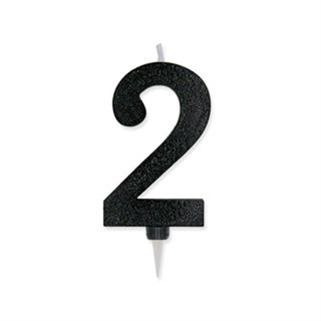 Candela Max Numero 2 Nero Glitter 15 cm