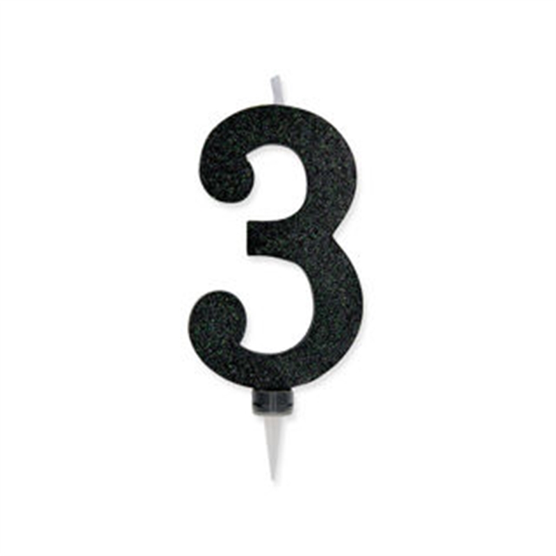 Candela Max Numero 3 Nero Glitter 15 cm