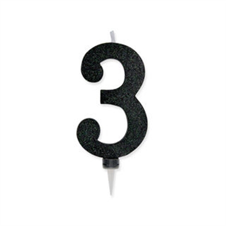 Candela Max Numero 3 Nero Glitter 15 cm