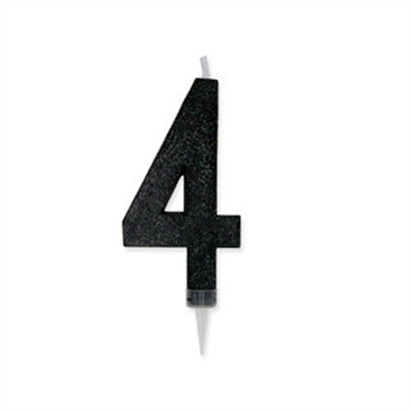 Candela Max Numero 4 Nero Glitter 15 cm