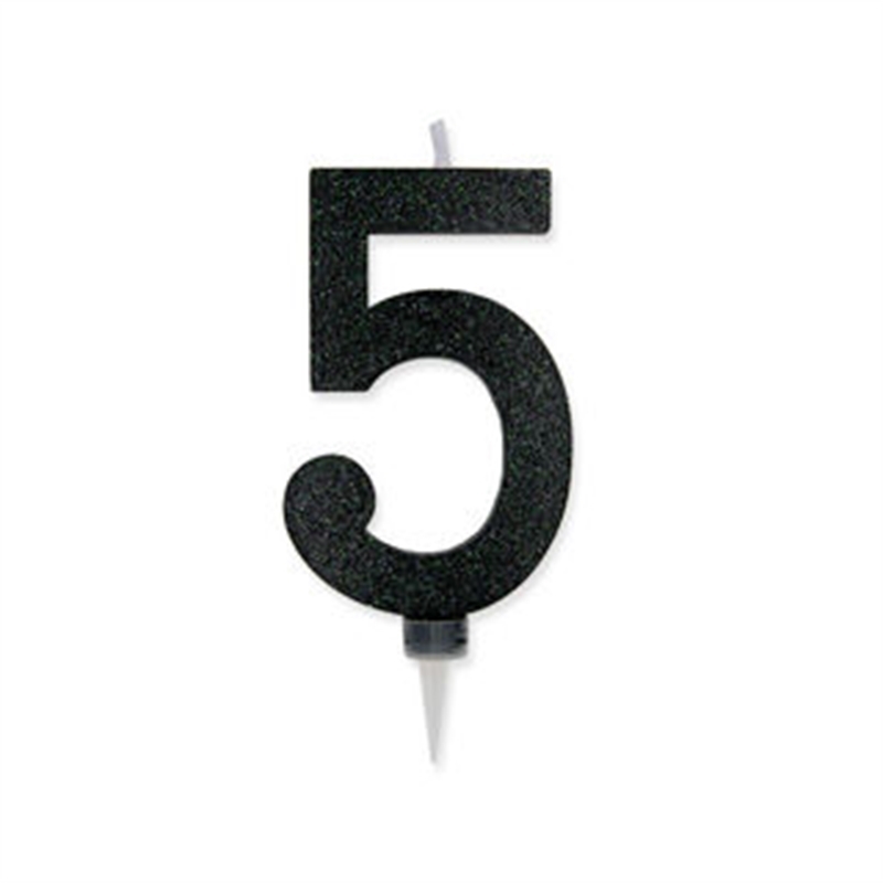 Candela Max Numero 5 Nero Glitter 15 cm
