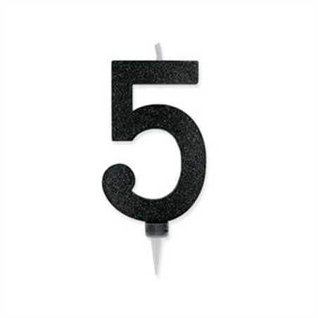 Candela Max Numero 5 Nero Glitter 15 cm