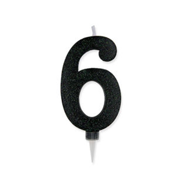 Candela Max Numero 6 Nero Glitter 15 cm