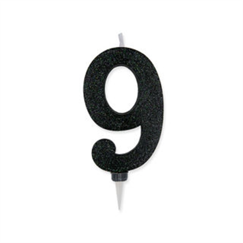 Candela Max Numero 9 Nero Glitter 15 cm