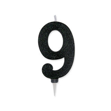 Candela Max Numero 9 Nero Glitter 15 cm