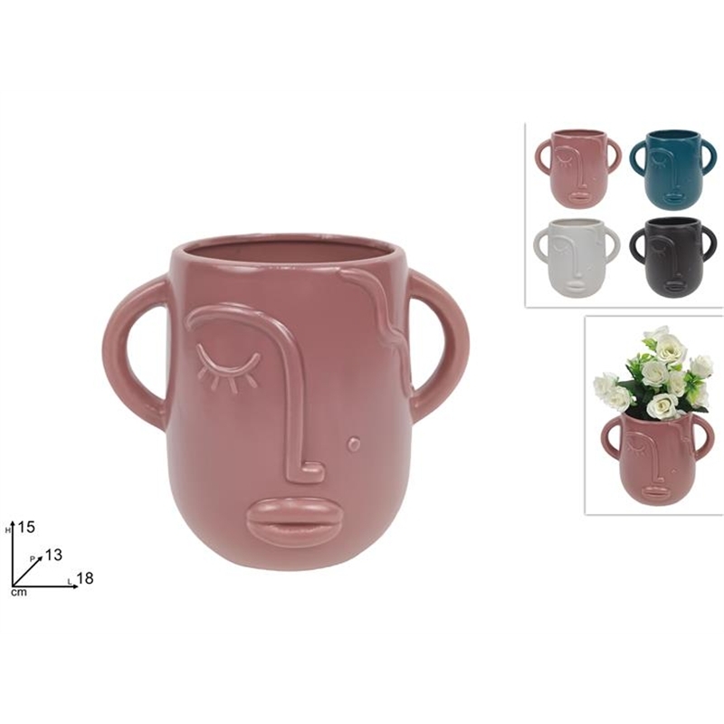 Vaso Ceramica Viso Stilizzato 18 Cm