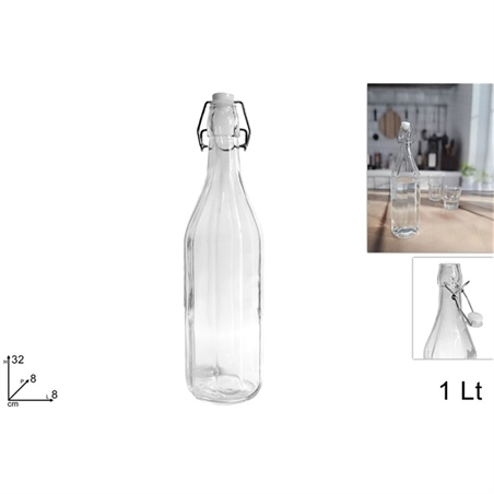 Bottiglia Costolata In Vetro 1 Lt Con Tappo Ermetico