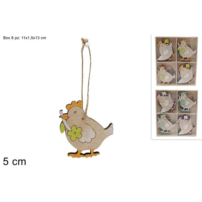 Appendino In Legno Galline Set 8 Pezzi