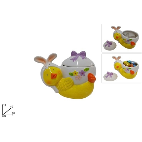Barattolo In Ceramica Con Pulcino Sdraiato