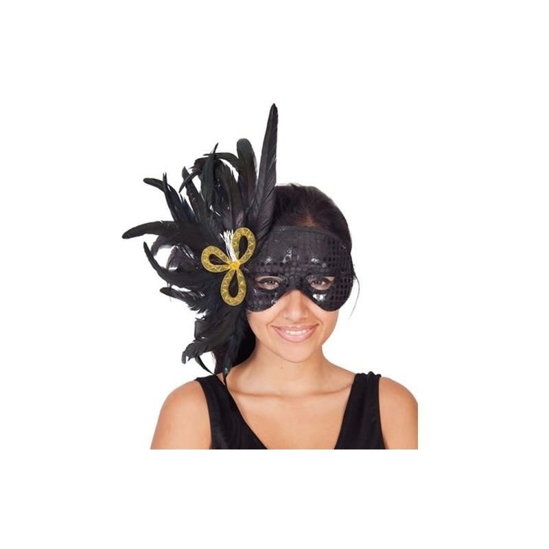 Maschera con Piume nere e Fiore