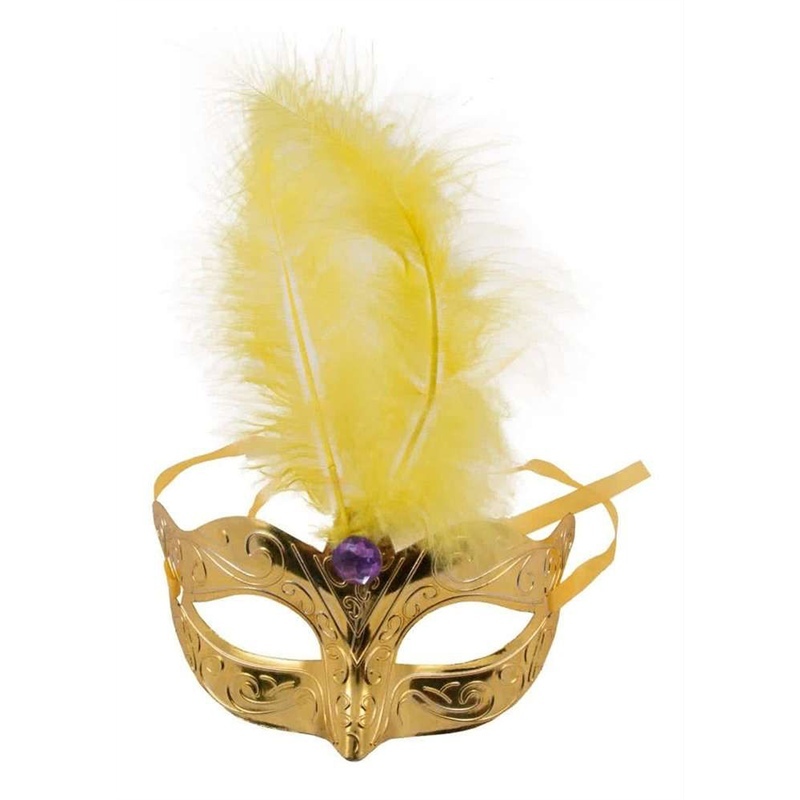 Maschera Donna Gold con Piuma Gialla