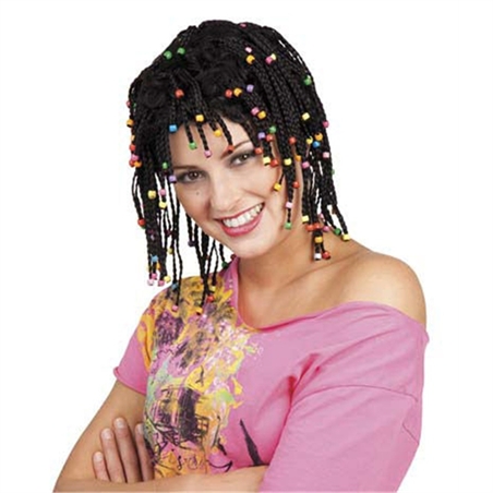 Parrucca Donna - Rasta Nera con Perline